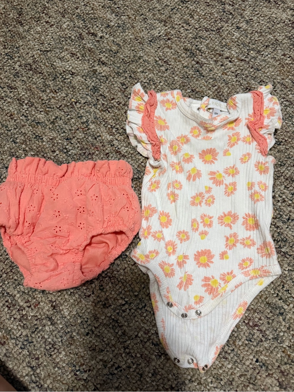 Rachel Zoe White Floral Ruffle Bodysuit with Coral Eyelet Bloomers